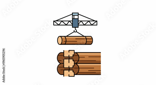 Crane lifts log for construction of a wooden structure