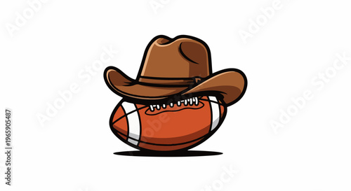 An orange football wears a brown cowboy hat, casting a shadow below