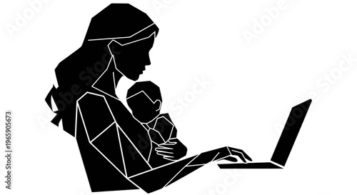 flat vector Working mom icon isolated on White Background vector background, vector illustration