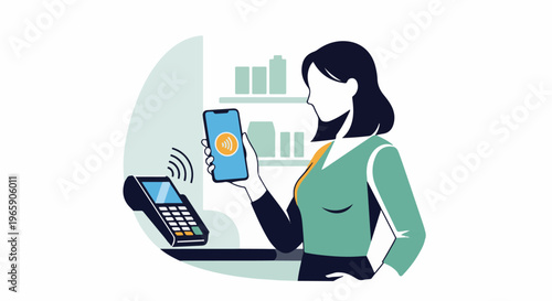 Person using smartphone for contactless payment at store counter