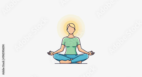 Person meditating with halo, calm, serene, seated, lotus pose, mindfulness