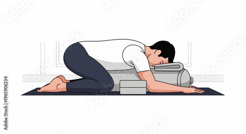 Person in yoga pose resting on bolster and blocks on a mat