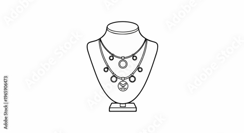 Line art of a jewelry display bust with two layered necklaces