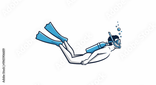 Stylized illustration of a diver with mask, snorkel, fins, and tank