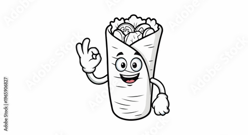 Cartoon wrap character giving an okay gesture with a happy face