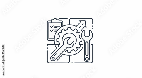 Outline icon of gears, wrenches, and a checklist for maintenance and service