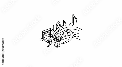 Ornate treble and bass clefs with musical notes on staff lines