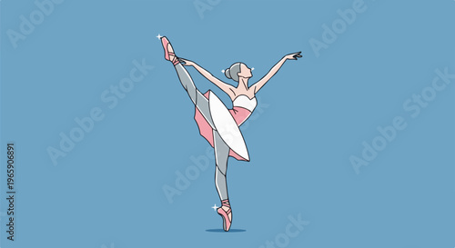 Graceful ballerina in a dynamic pose, toes pointed, legs extended, arms out