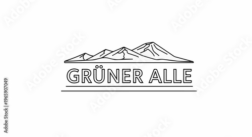 Minimalist line art logo featuring mountains above a text banner with German lettering
