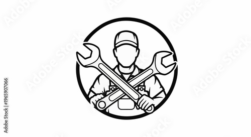 Mechanic icon with crossed wrenches and cap