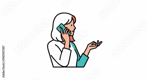 Person in profile using a mobile phone, speaking animatedly with hand gestures