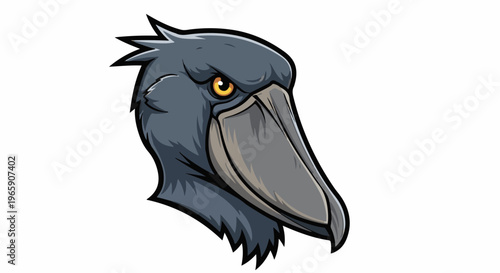 Fierce shoebill bird head with yellow eye and large beak