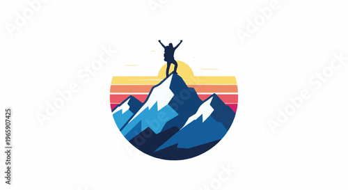 Silhouette of a person with arms raised on a mountain peak at sunset