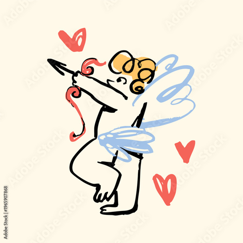 Fotografía Cupid with bow, arrow, hearts