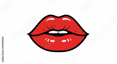 Striking red lips with a glossy finish, framed by bold black lines