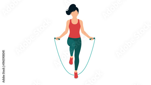 Woman Skipping Rope Exercise Illustration on White Background