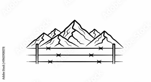 Jagged mountains rise behind a barbed wire fence