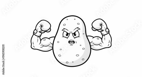 Cartoon potato showing off its powerful biceps with boxing gloves