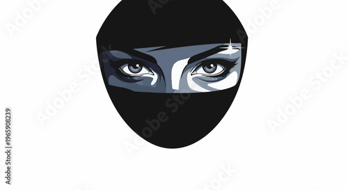 Striking eyes and nose covered in dark fabric, with a glint of light