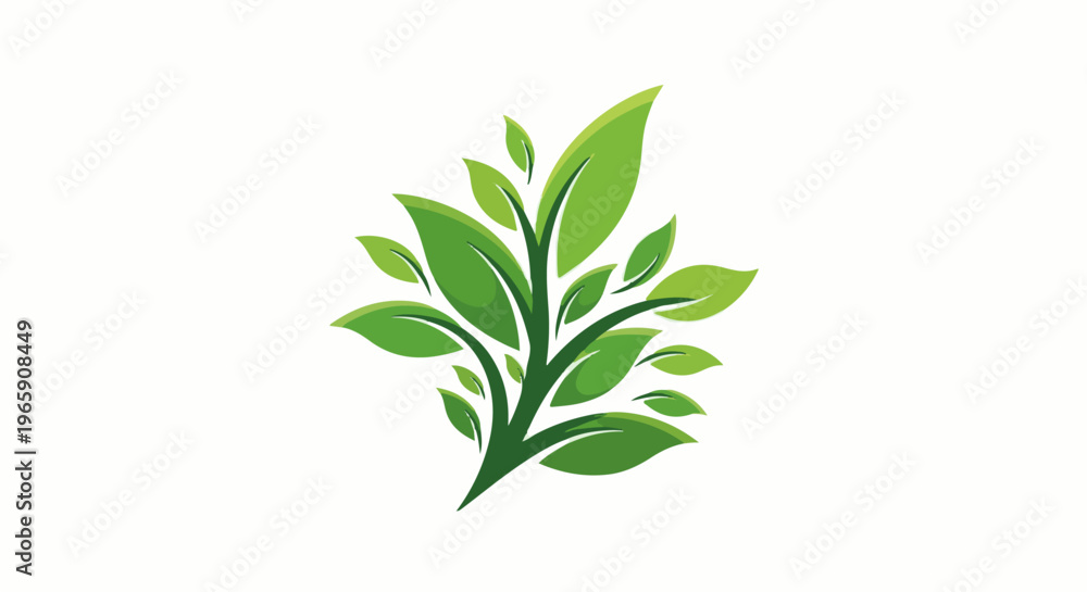 Fototapeta premium Stylized green plant with multiple leaves and branching stem