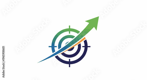 Abstract graphic of a target with a rising arrow through it, indicating progress