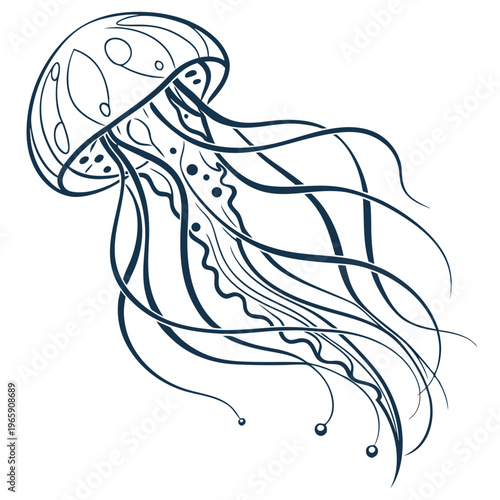 Jellyfish vector illustration in line art style simple black and white drawing of an elegant underwater creature with flowy tentacles