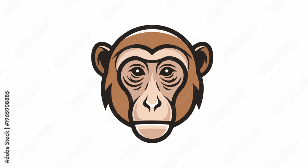 Fototapeta premium Stylized monkey face, brown fur, expressive eyes, and simple features