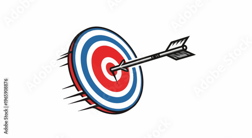 Arrow hitting bullseye on target with motion lines