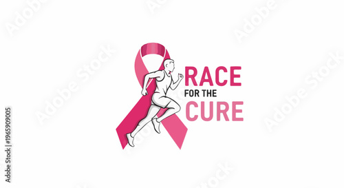 Runner in a pink ribbon race against cancer