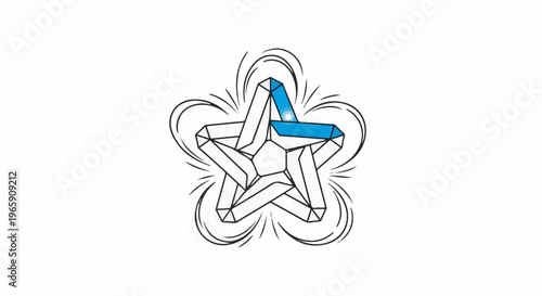 A stylized five-pointed star emblem with one highlighted blue segment and radiating lines