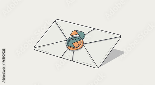 Stylized white envelope with a colorful seal, casting a subtle shadow
