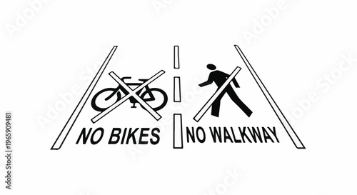 Two graphic icons depicting prohibition signs for bikes and pedestrians
