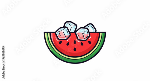 A slice of watermelon with ice cubes on top, isolated on white