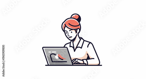 Woman working on a laptop with a chili icon on the screen