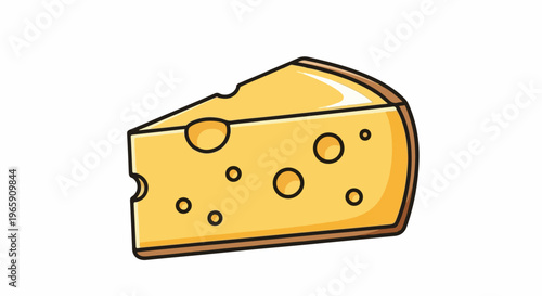 A cartoon wedge of yellow cheese with holes, isolated on white