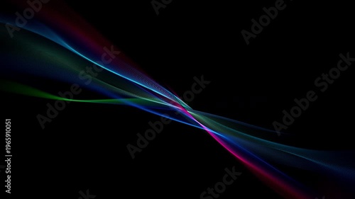 Abstract Colorful Glowing Wave on Black Background, Fluid Light Streaks Motion Animation with Alpha Channel, Seamless Loop 4K resolution