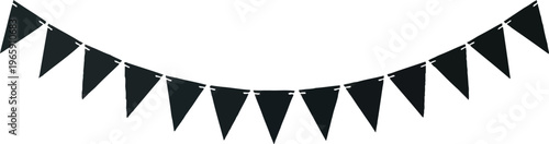 Black triangular pennant banner on a textured gray background