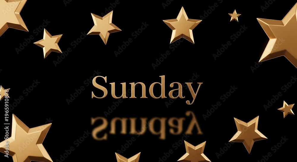 Fototapeta premium Golden stars and 'Sunday' text isolated on transparent background