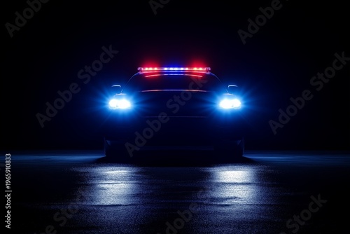 Police vehicle with flashing lights in a dark area at night