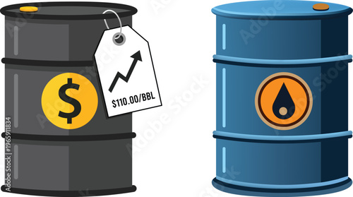 Oil Price Increase Concept Barrel with Dollar Tag Energy Market Vector