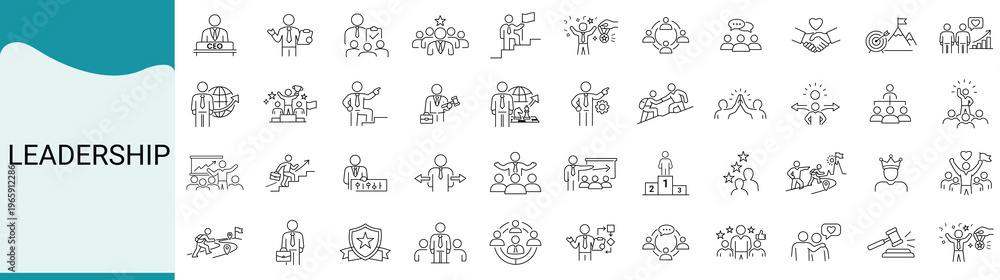 Leadership Development Mircosoft Icon Leadership line icon Set, business management, teamwork, strategy ...