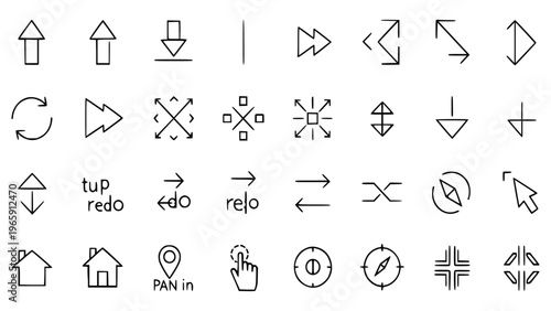 Various navigation and editing icons for user interface design elements