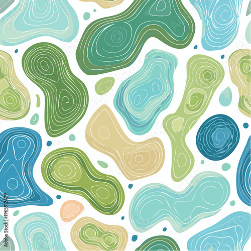 Abstract Topographic Earth Maps: Seamless Terrain Pattern in Earthy, Green and Blue Tones