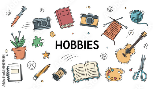 Hobbies icons showing various craft and leisure activities