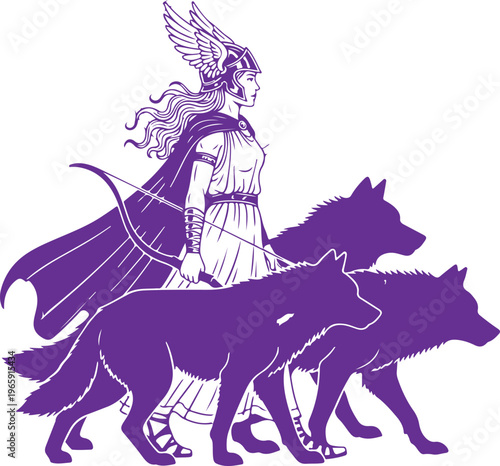 Mythical Warrior Riding Winged and Wolf-Like Creatures Vector, illustration