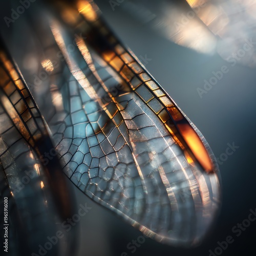 Macro Dragonfly Wing with Golden Sunlight and Bokeh