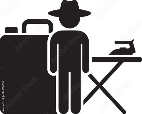 Traveler with Suitcase and Ironing Board