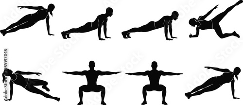 Fitness, Workout, Silhouette, Exercise, Training, Health, Vector, Gym, Strength, Bodyweight, Wellness, Athlete, Yoga, Active, Sport