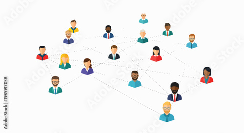 Illustration of diverse people connected by lines on a white background representing global population on a day