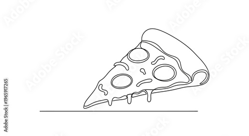 Simple Line Art Drawing of a Delicious Pepperoni Pizza Slice